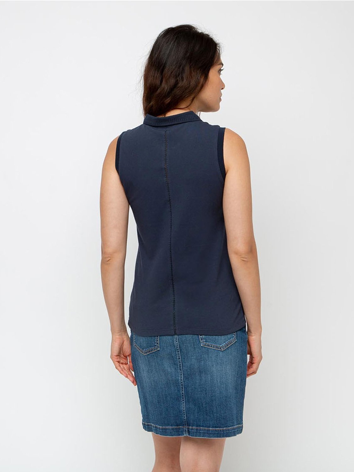 Polo Femme Sans Manches Coton Biologique Bleu Marine