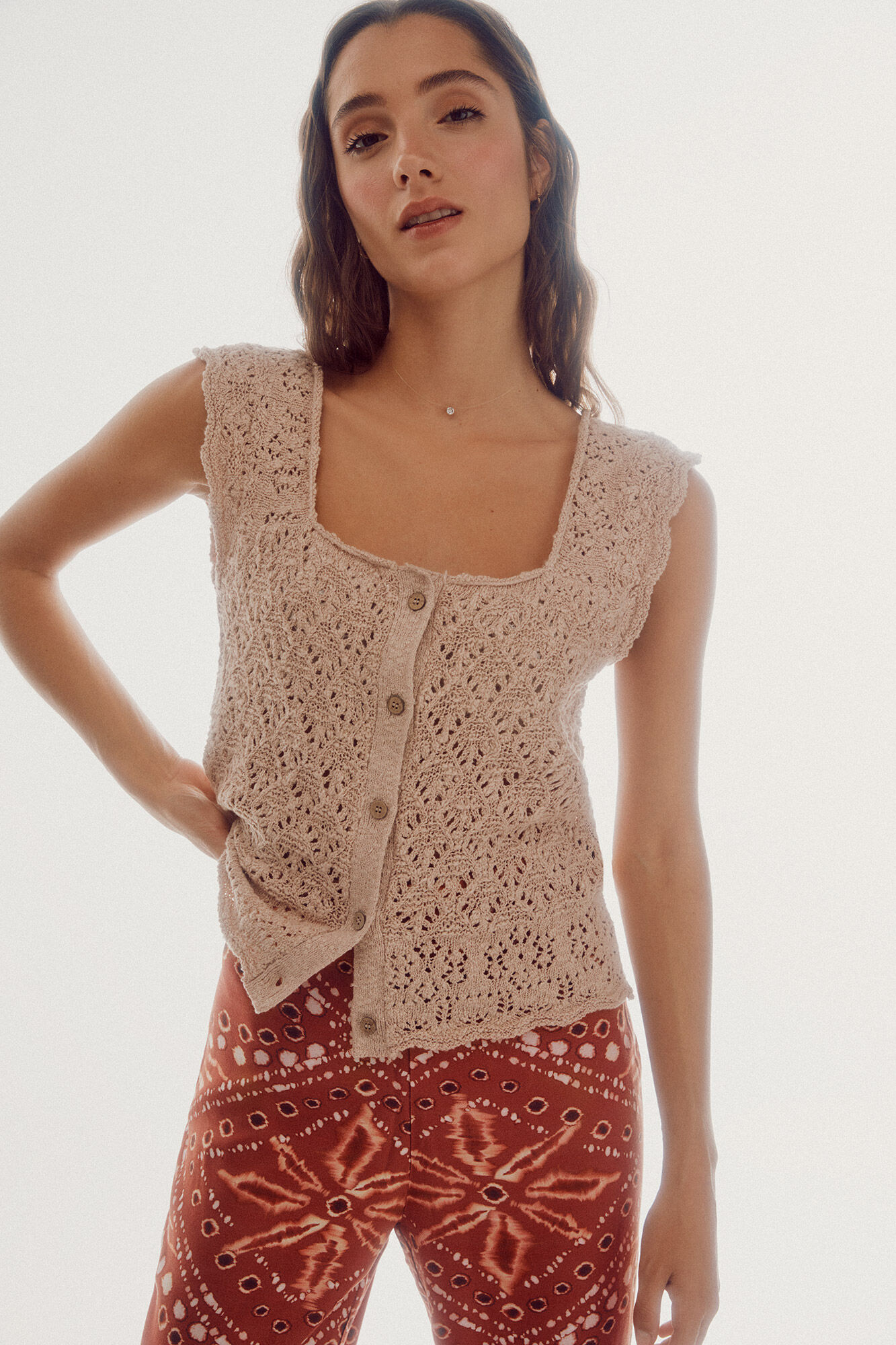 Blusa rústica com botões - Marrom