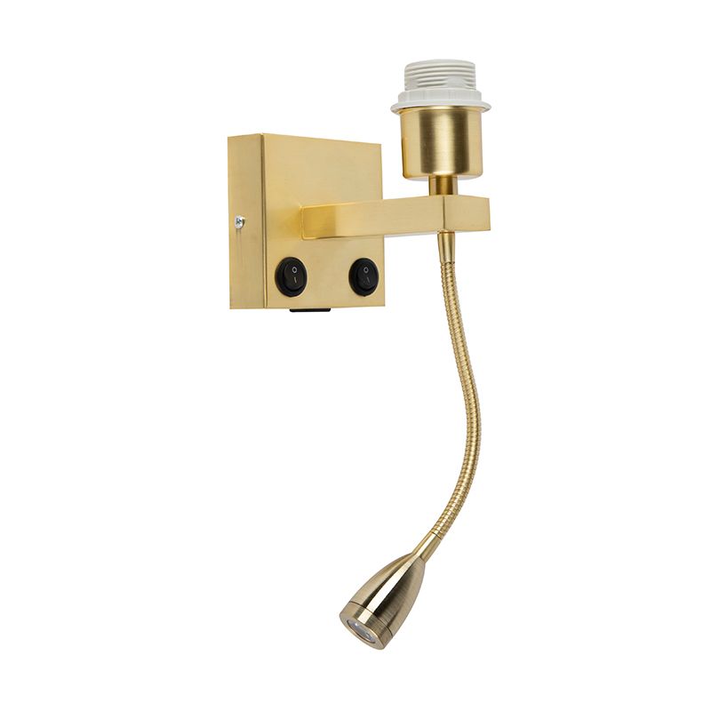 Art deco wandlamp goud met USB en flexarm - Brescia Combi
