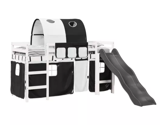Lit mezzanine enfants et tunnel blanc/noir 90x200 cm pin massif