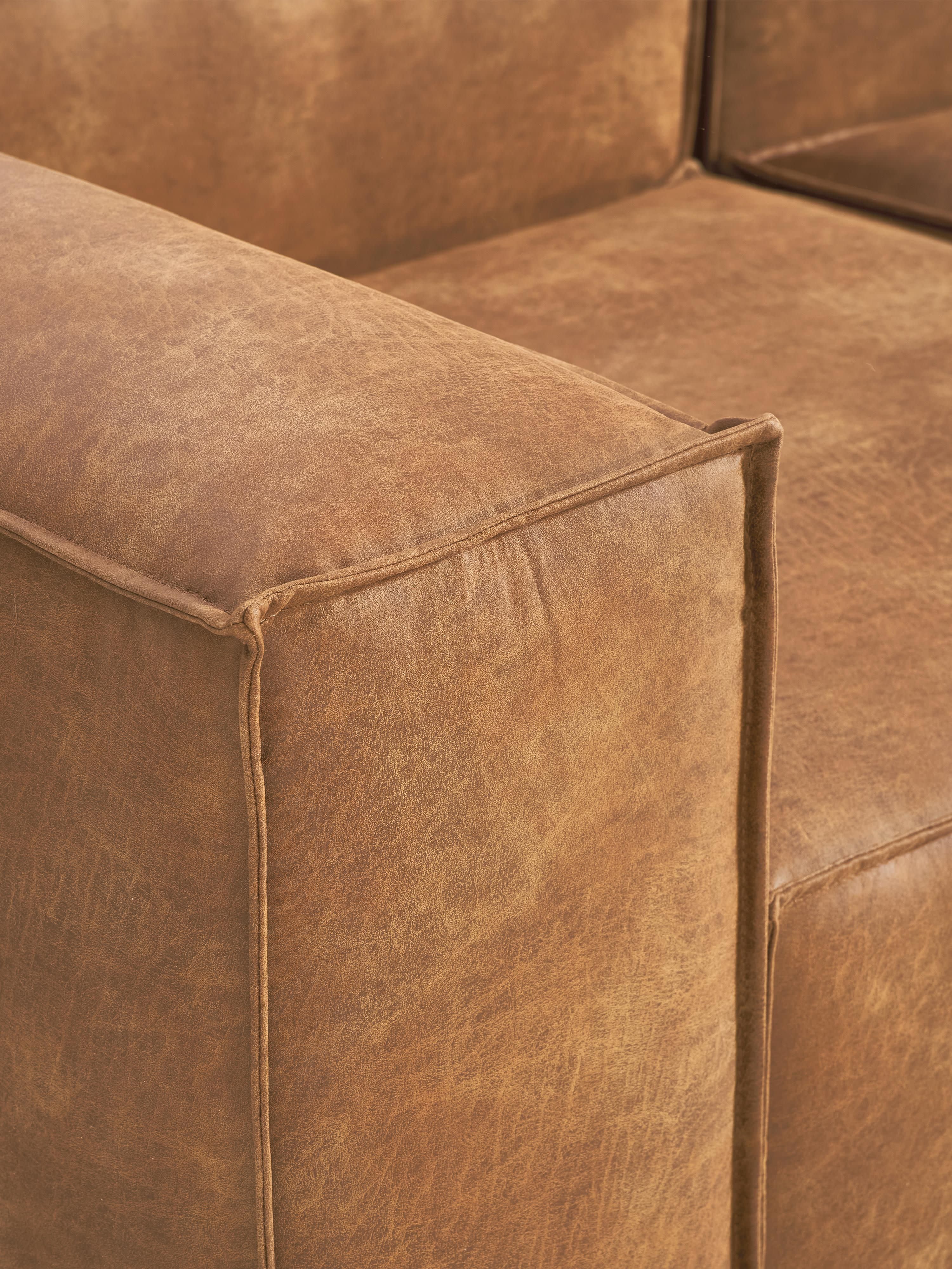 Modulaire bank Lennon (4-zits) van gerecycled leer met poef (links/rechts)