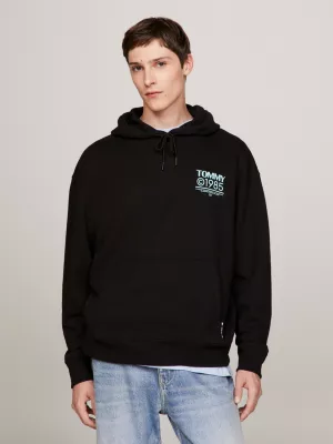 Moletom com capuz e estampa nas costas, modelagem relaxada