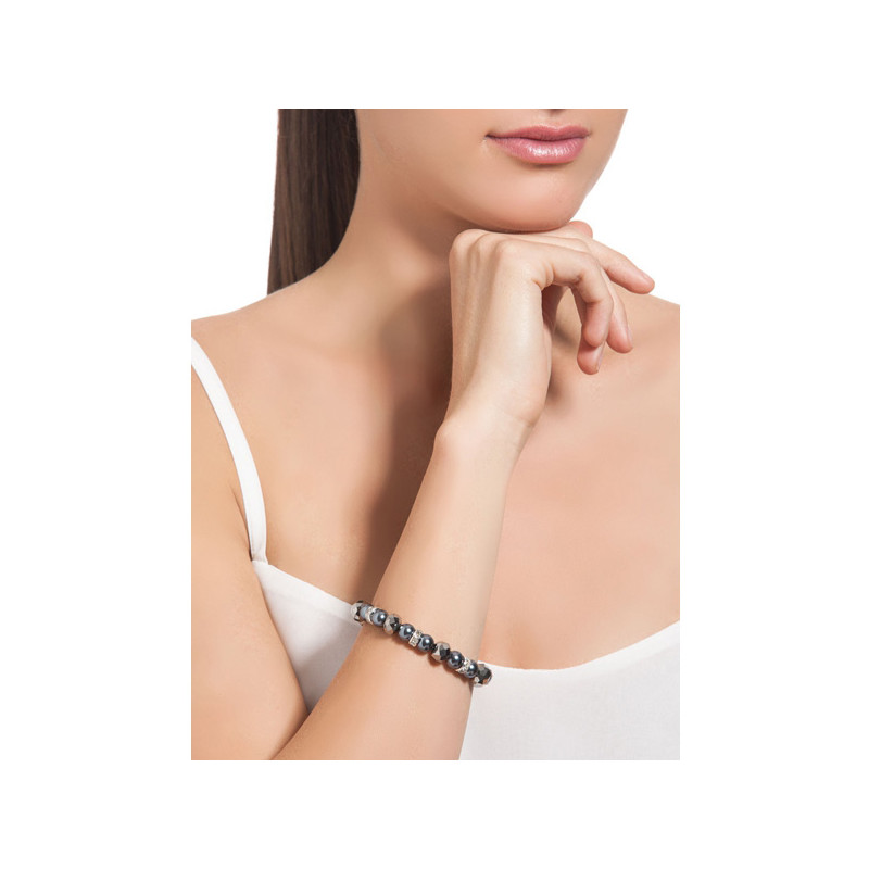Bracelet 1 Rang en Perles Argent, Cristal et Plaqué Rhodium