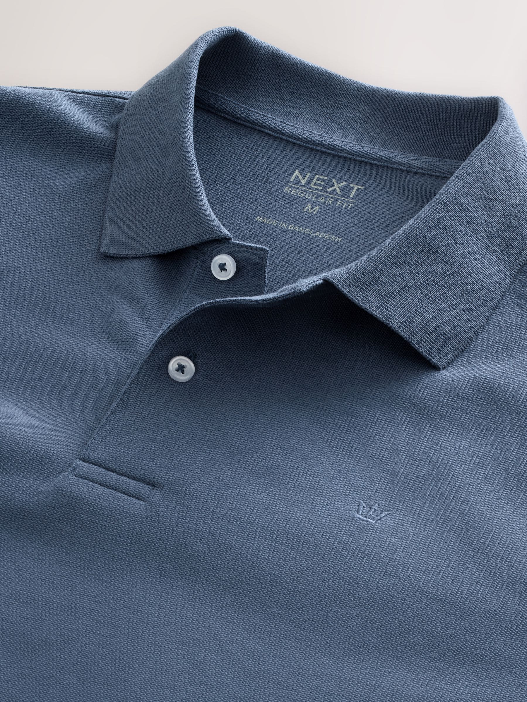 Blauw - Normale Pasvorm - Piqué polo met lange mouwen