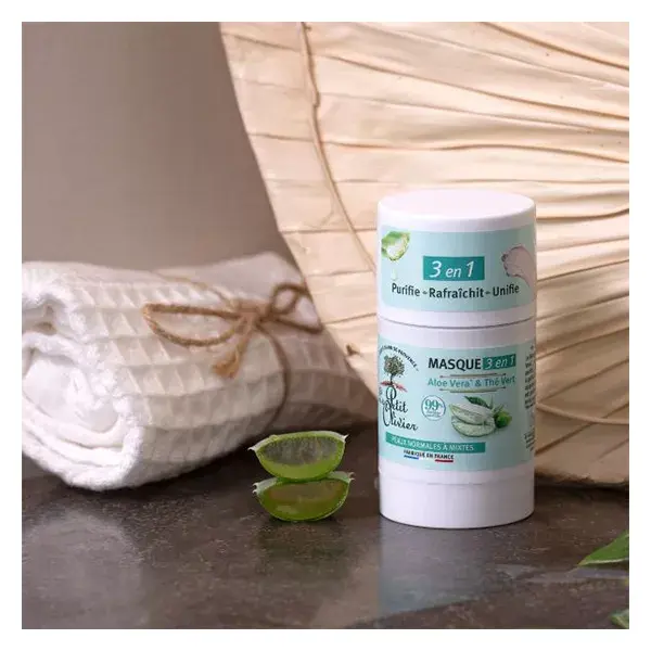 Le Petit Olivier Masque Visage Stick 3 en 1 - Aloe Vera & Thé Vert - 50g