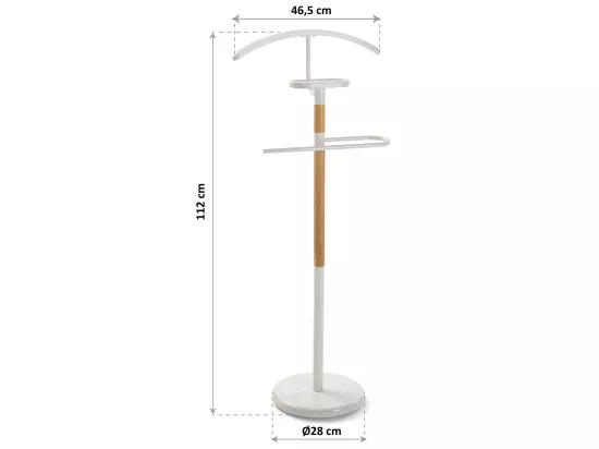 Valet de Chambre Holstebro, 112 x 28,8 x 46,5 cm, Métal et Bois, Blanc
