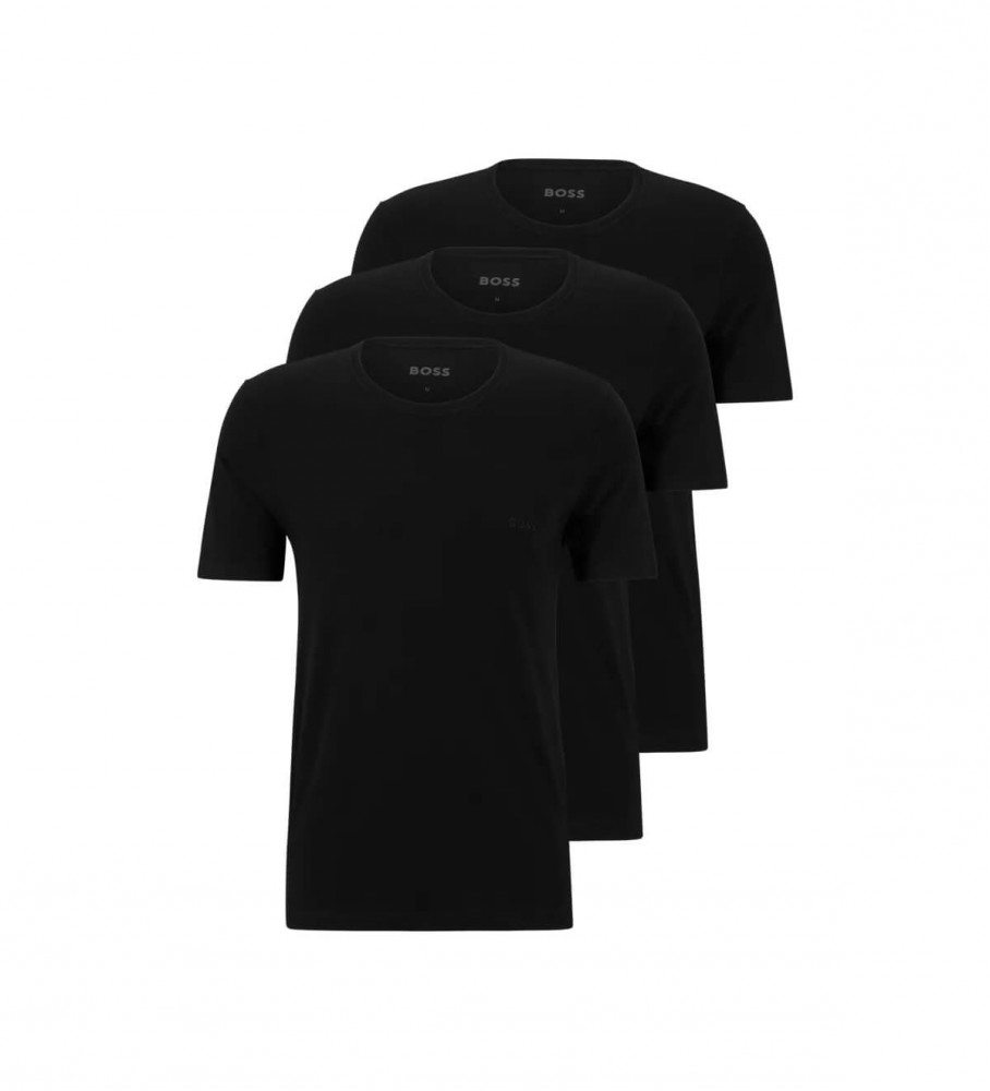Pacote BOSS com 3 camisetas clássicas RN pretas