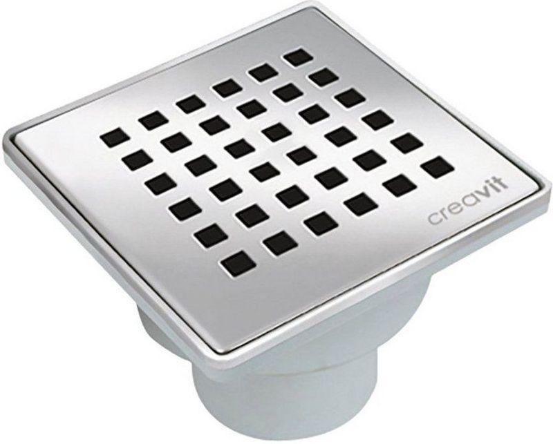 Doucheput - vloersifon van PVC Creavit met RVS rooster 150x150mm Onderuitlaat - 50 mm afvoeraansluiting