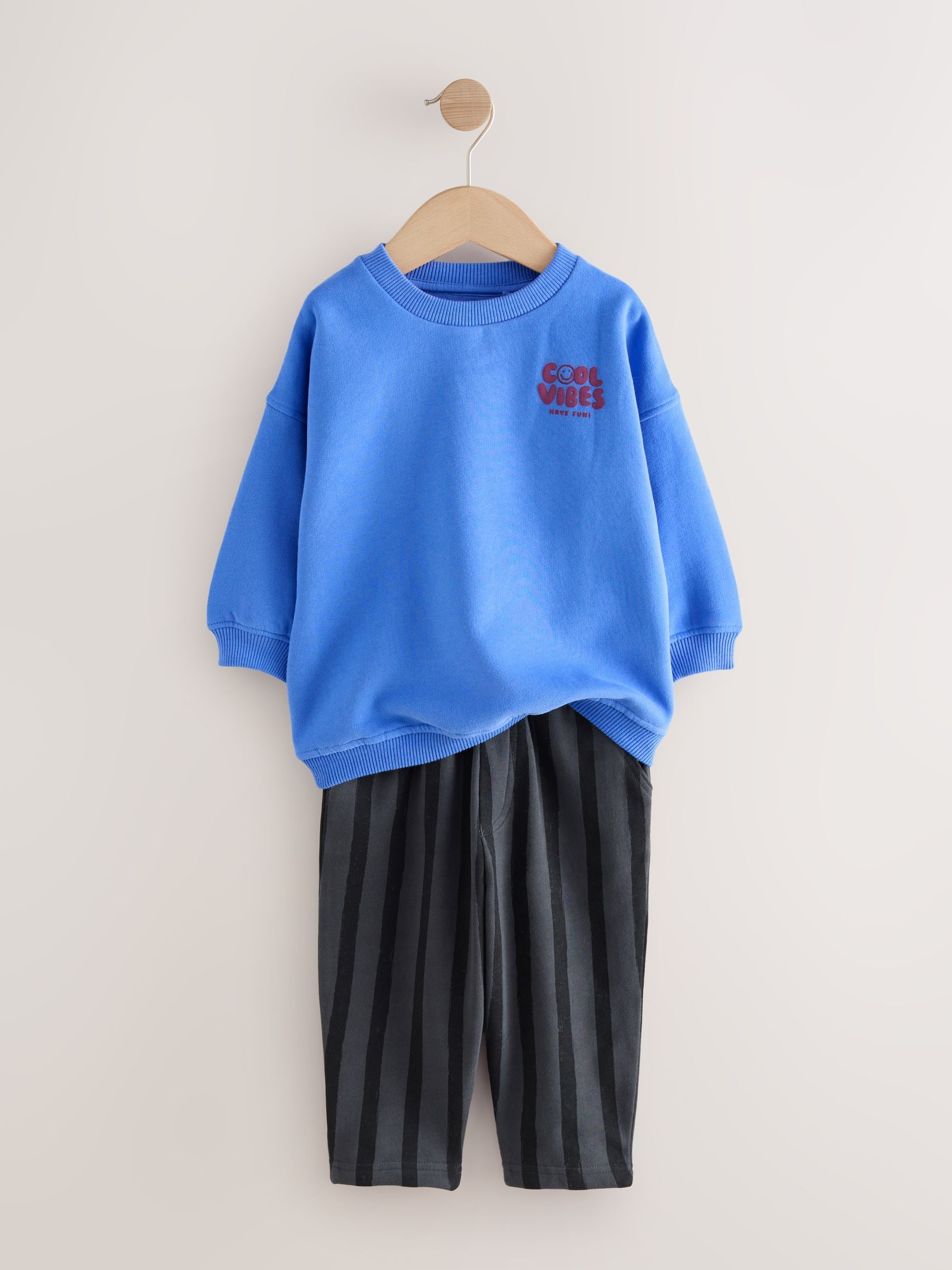Blauw/grijs - Set met sweatshirt en joggingbroek met strepen (3mnd-7jr)