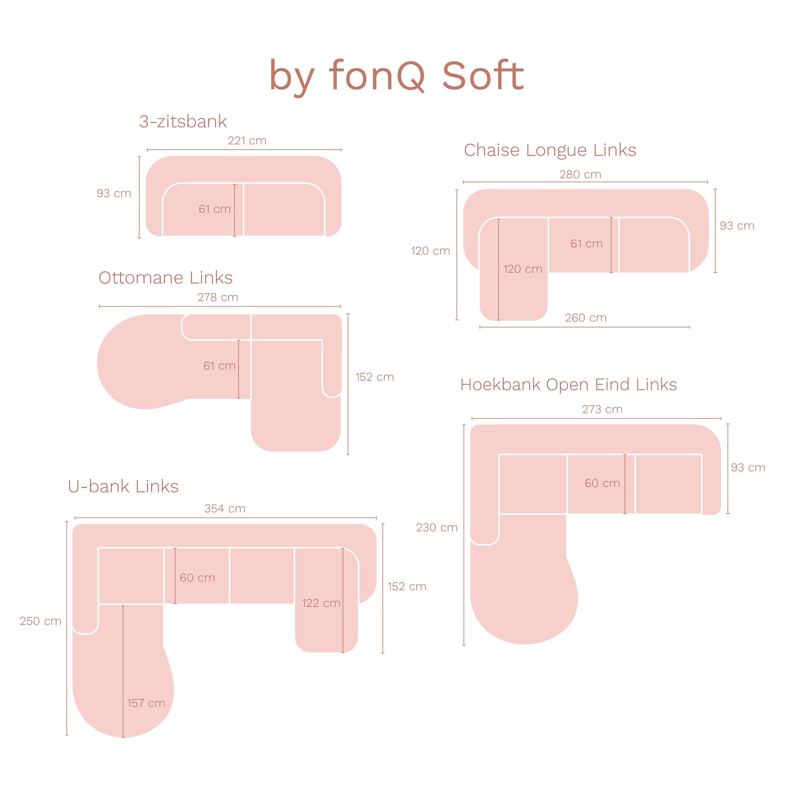 by fonQ Soft 3-zitsbank - Micro Chenille - Oud Roze