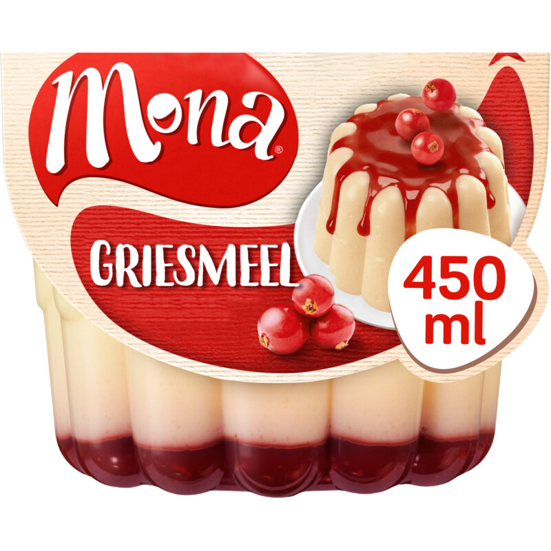 Mona Griesmeelpudding met rode bessensaus