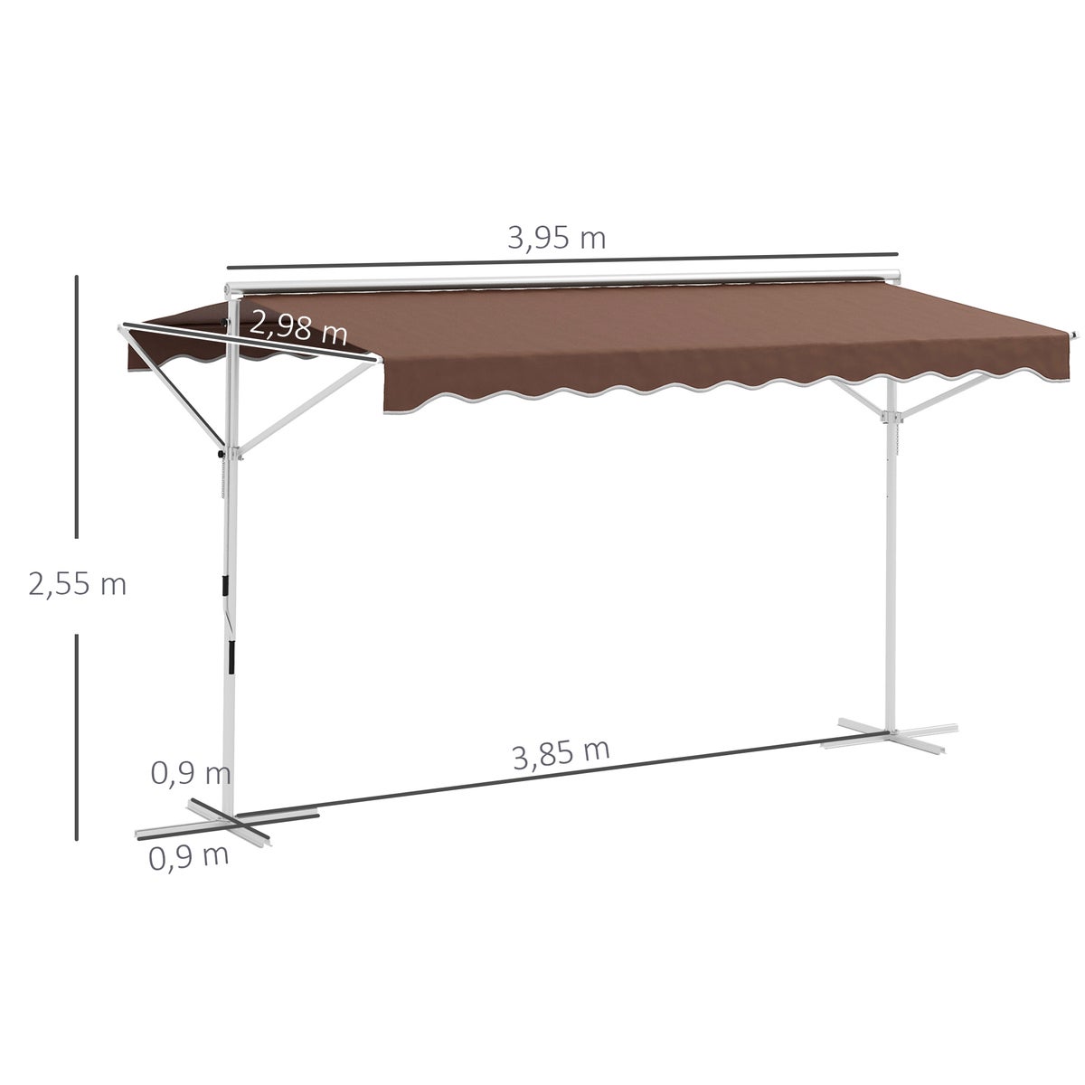 Vrijstaande Outsunny-zonwering, 395 cm x 298 cm x 255 cm, metaal + polyester, koffie