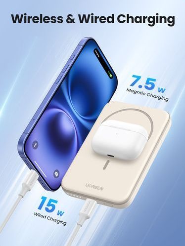 UGREEN Magnetische Powerbank - 5000 mAh - USB-C - Draadloos - Beige