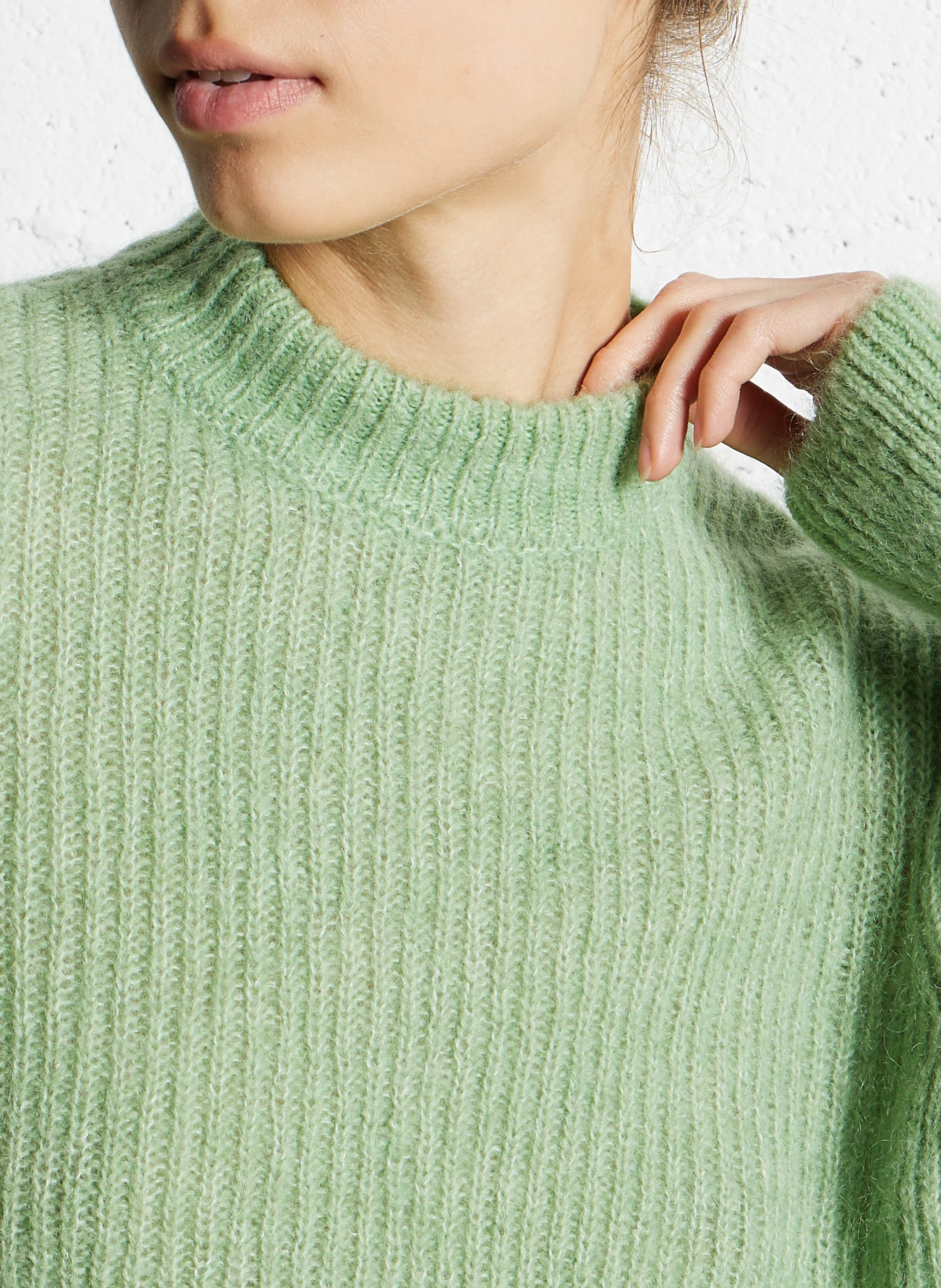 MIMI - Pull col montant en laine mélangée | Vert