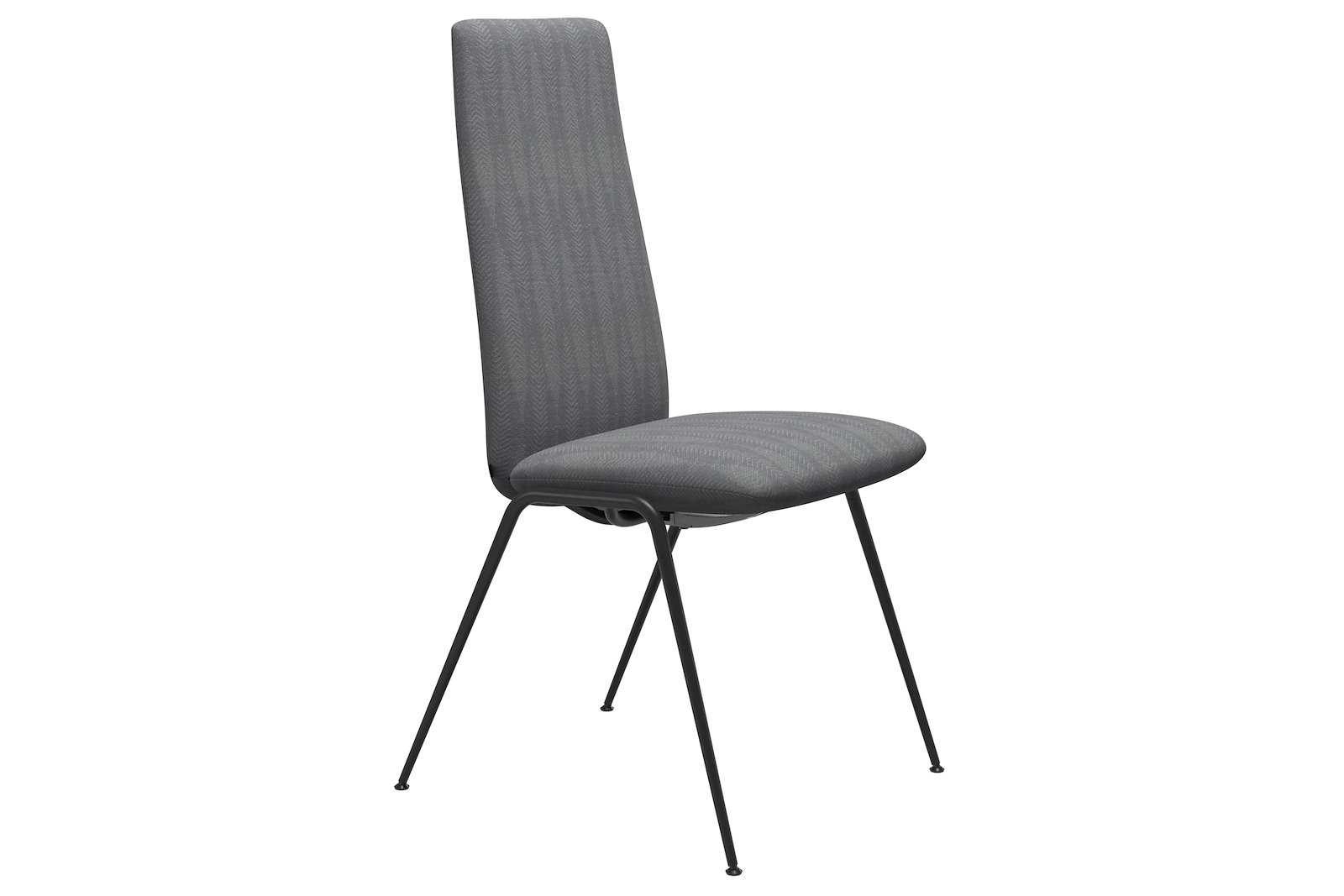 Basil spisestol I tekstil Leaf Rock med matt sort understell. Høy rygg, uten arm og medium sete. Vaskbart trekk