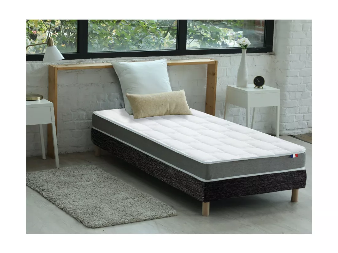 Ensemble matelas mémoire de forme MAM AZUR avec sommier - confort français Dimensions - 90 x 190 cm, Sommier - Noir