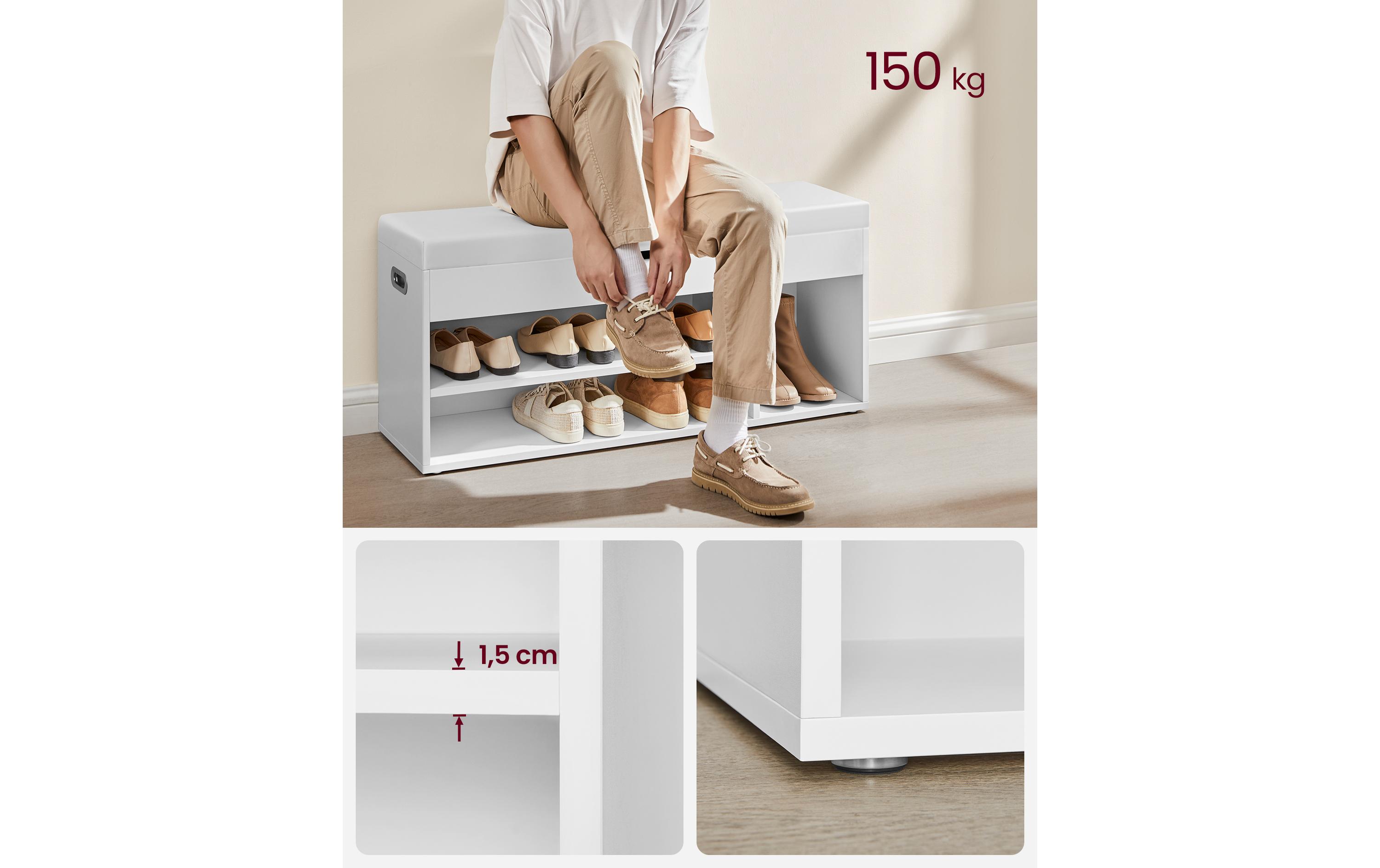 Sitzbank mit Polster 100 x 44 cm, Weiss<br>Schuhbank