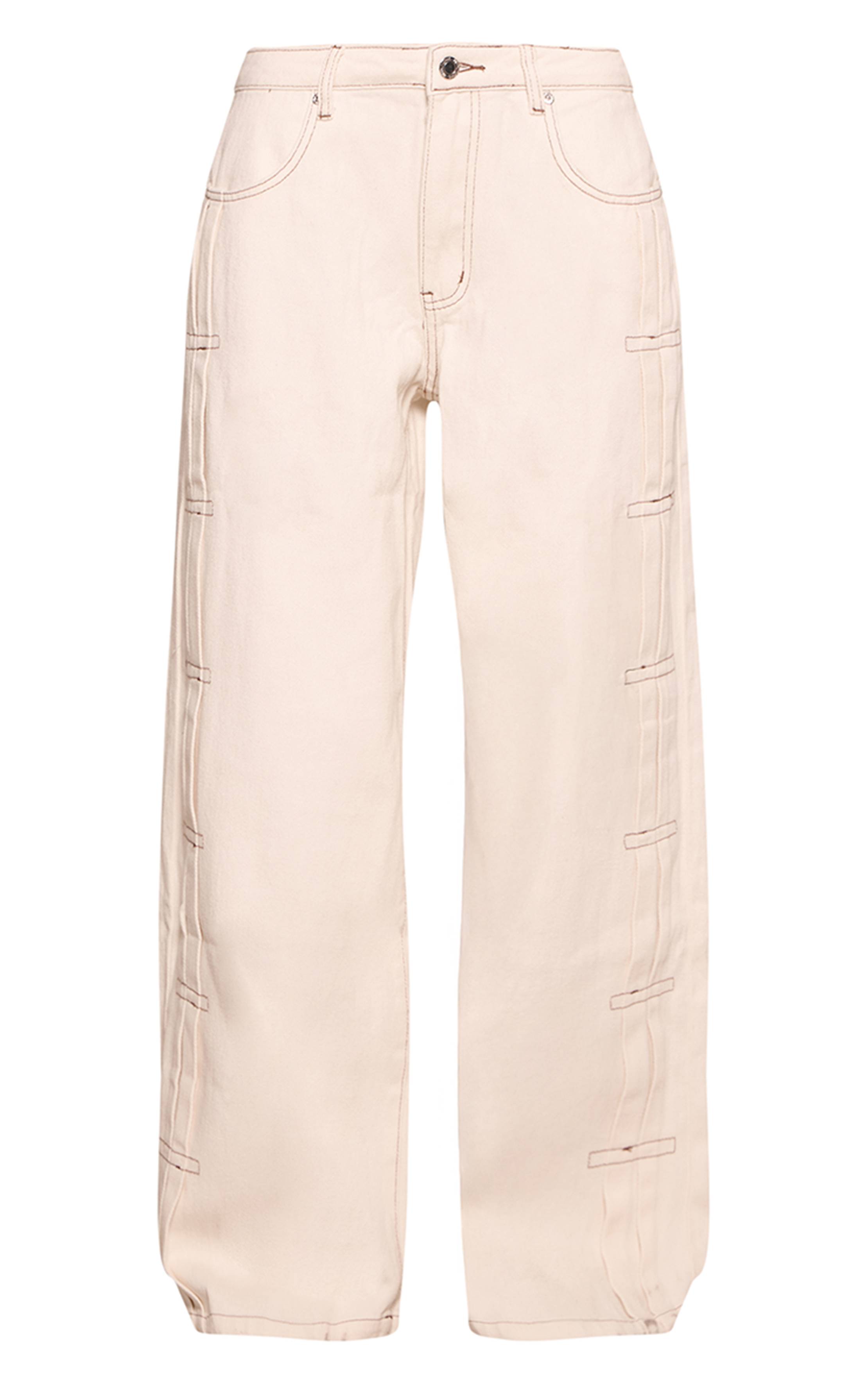 Ecru Jean En Denim Écru À Détails Plissés