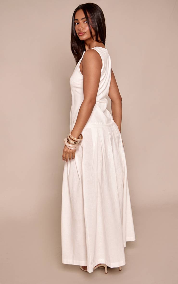 Blanc Robe Maxi À Taille Basse Boutonnée Aspect Lin Petite