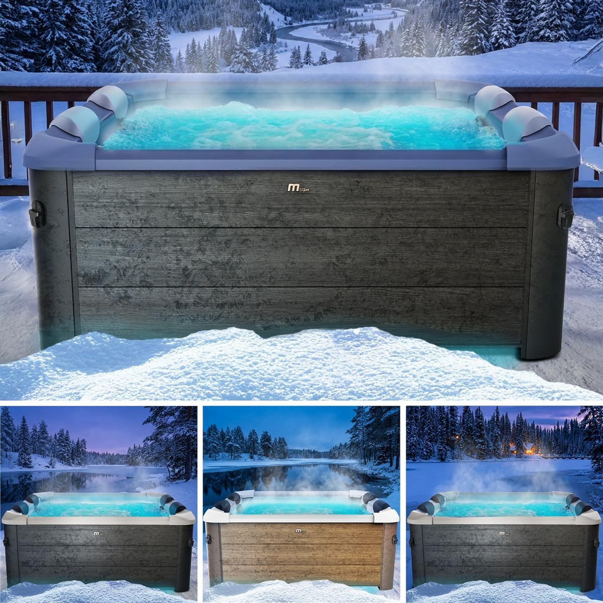 BRAST Whirlpool MSpa Frame - Oslo Sapphire & Amber mit Fester Außenwand | 160x160x65cm - 180x180x65cm | 5 Modelle | LED-Beleuchtung | 6 Personen | Ganzjähriger Einsatz Winterfest | Sapphire