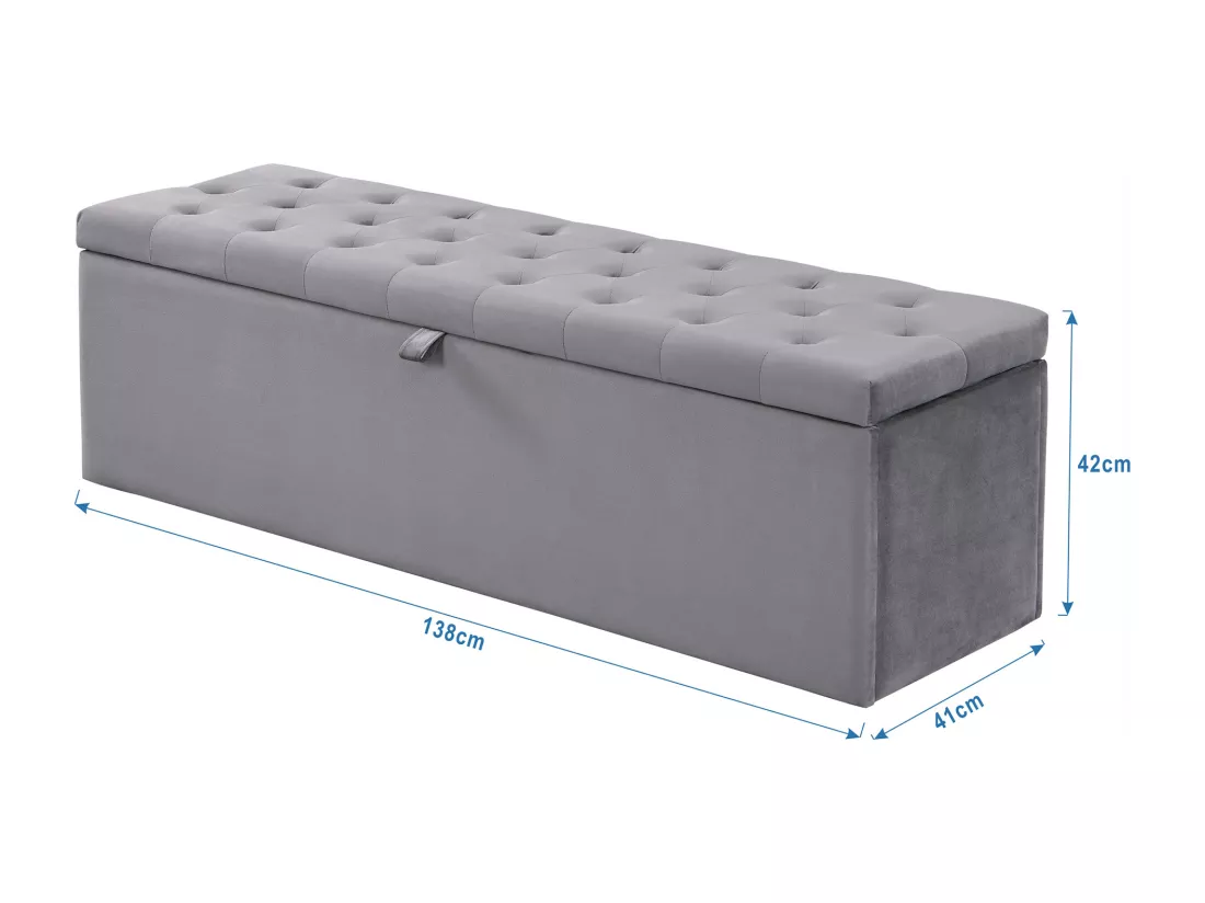 Banc coffre rembourré en velours - Gris