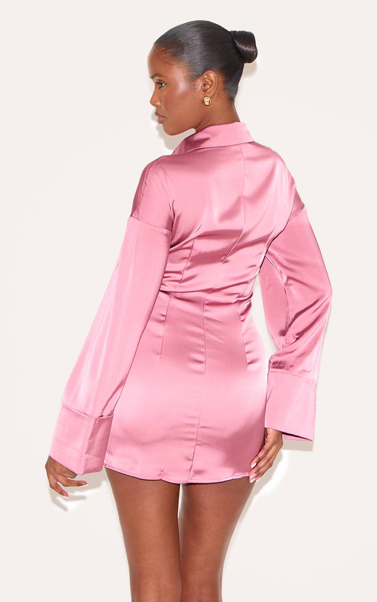 Blush Rose Robe Chemise Premium En Satin À Manches Évasées