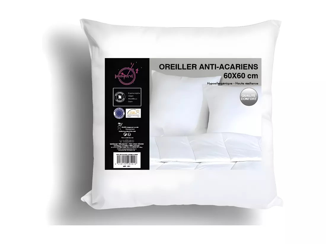 Oreiller confort anti-acarien 60x60 cm