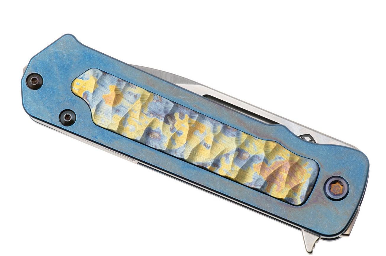 Medford TFF-4 25-TFF4-04, Tumbled S45VN Droppoint, Blue Predator Titanium Handle, Flamed Hardware zakmes