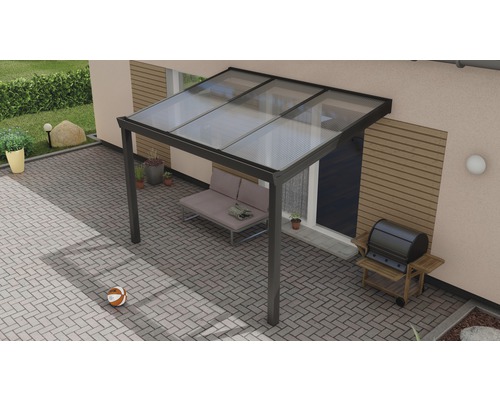 Expert terrasoverkapping met helder polycarbonaat, 300 x 250 cm, antraciet structuur