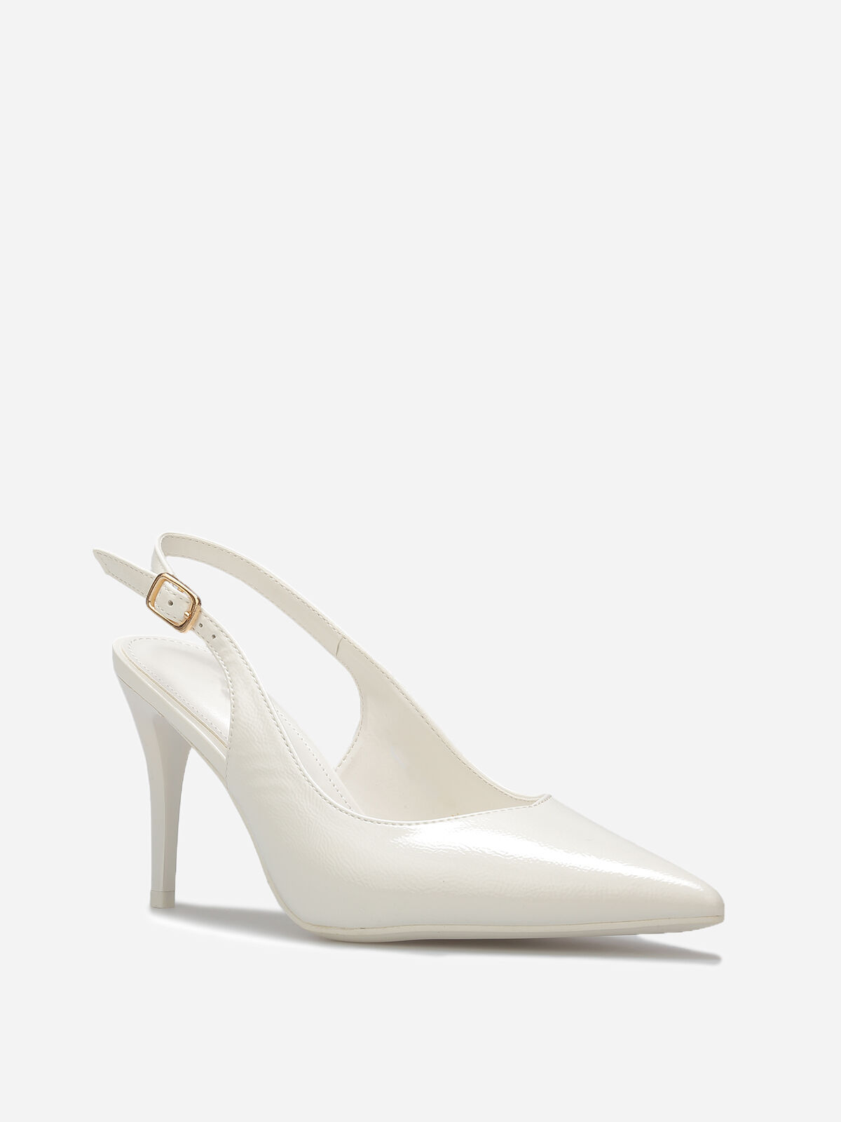 Escarpins slingback texturées vernies- Blanc