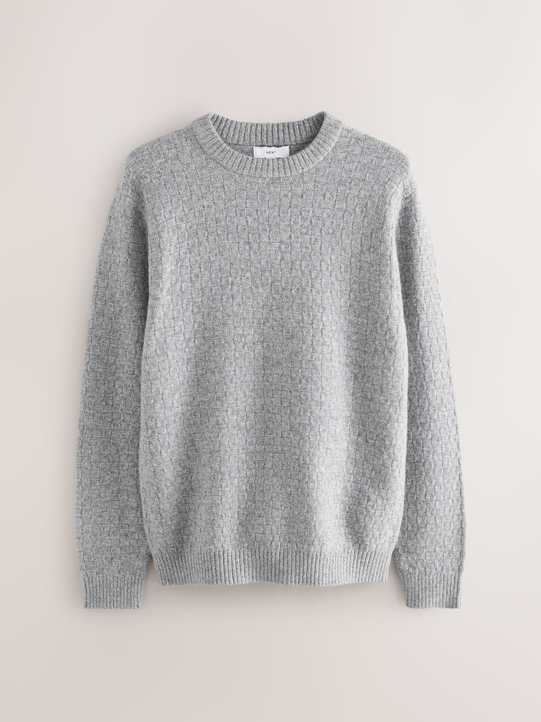 Grijs - Regular Fit Textured Crew Neck Knitted Jumper