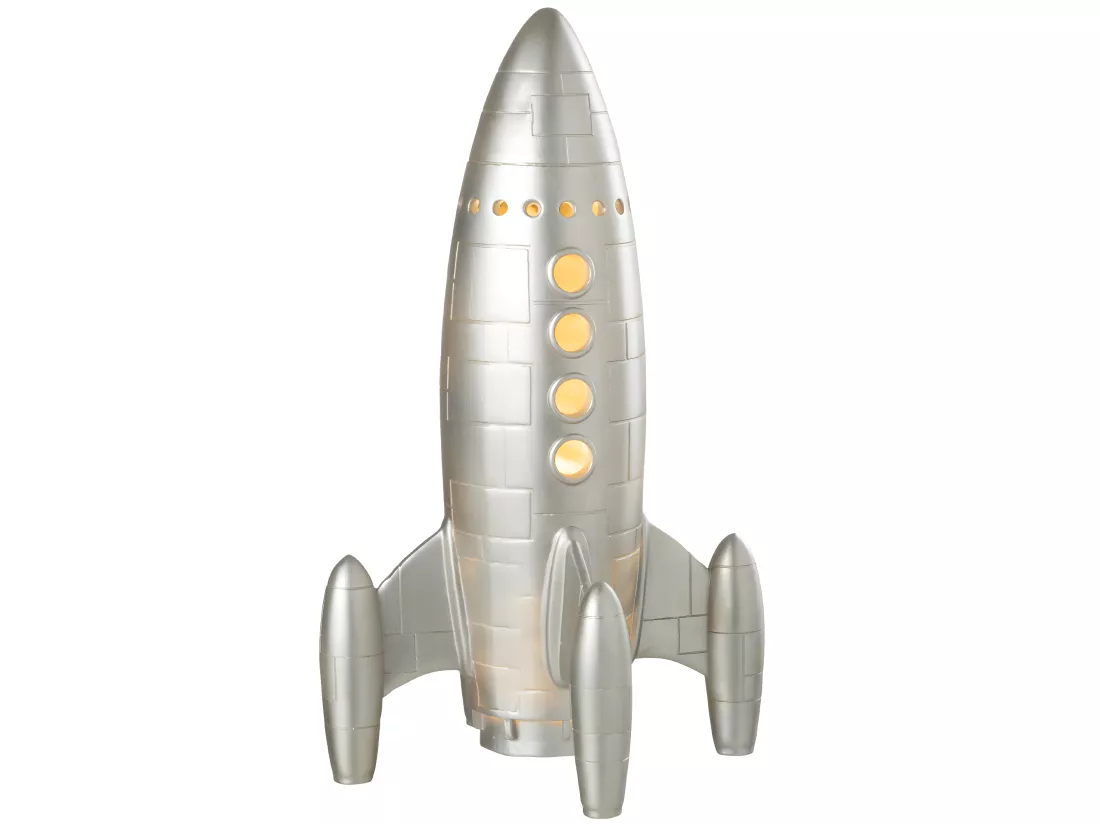 Grande lampe à poser fusée argentée 43 cm