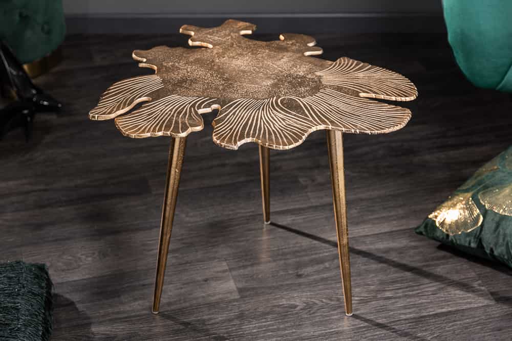 Handgearbeiteter Couchtisch ABSTRACT LEAF 60cm gold filigranes Blatt Design