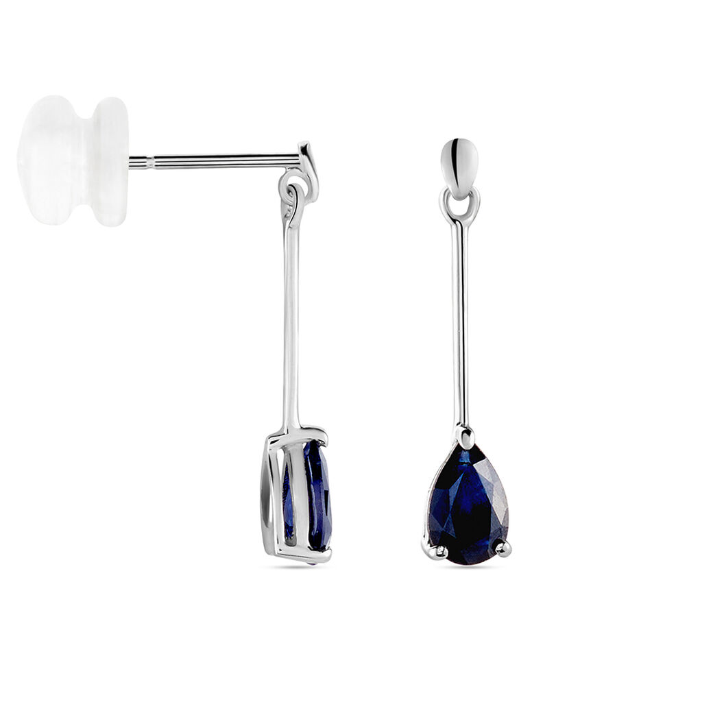 Boucles D'oreilles Pendantes Or Blanc Goutte Saphir