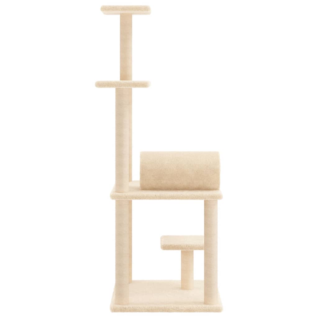 arranhador para gatos vidaXL com postes de sisal, cor creme, 136 cm