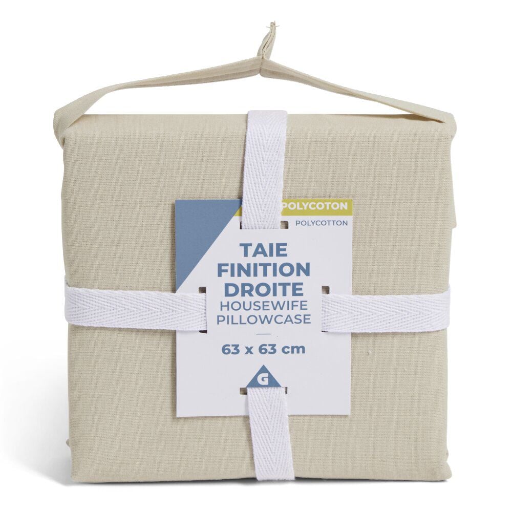 Taie d'oreiller 63x63cm polycoton finition droite beige