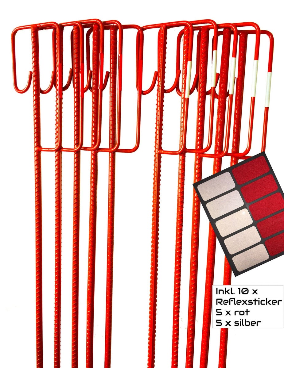 Afzetlijnhouder, rood, 1200 mm lang + 10 reflecterende stickers / reflecterende folie, geel