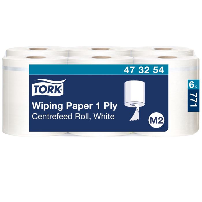 Tork 473254 Wiping Centerfeed Poetspapier 1-lgs wit, 270 mtr x 20 cm pak à 6 rol (473254)