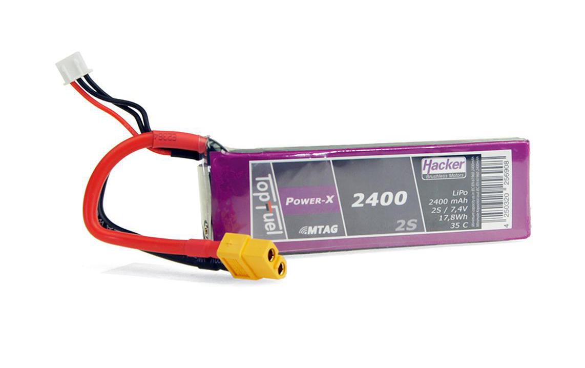 RC-Akku LiPo 2400 mAh 7.4 V 35C TopFuel Power-X MTAG2S LiPo-Akku für Flugmodelle