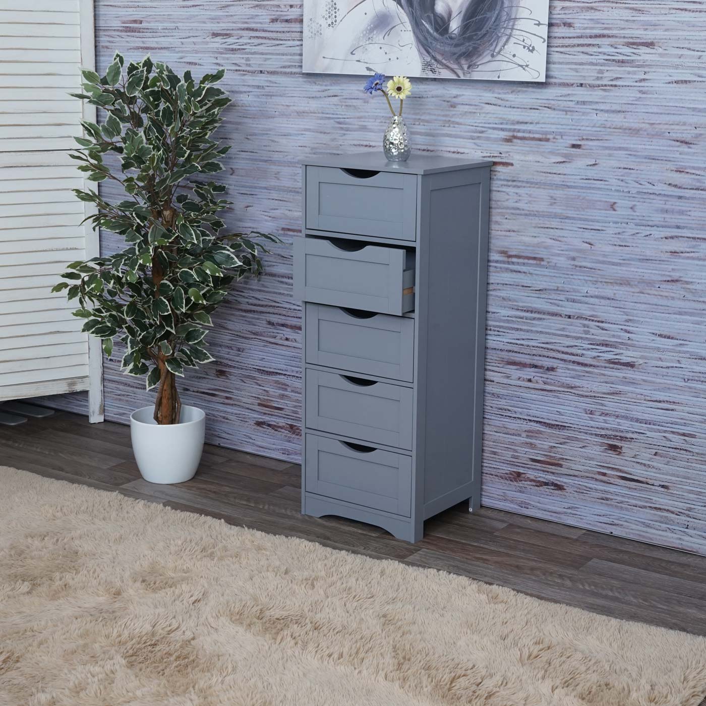 Kommode MCW-B65, Schubladenschrank Schrank, 5 Schubladen 100x40x35cm ~ grau