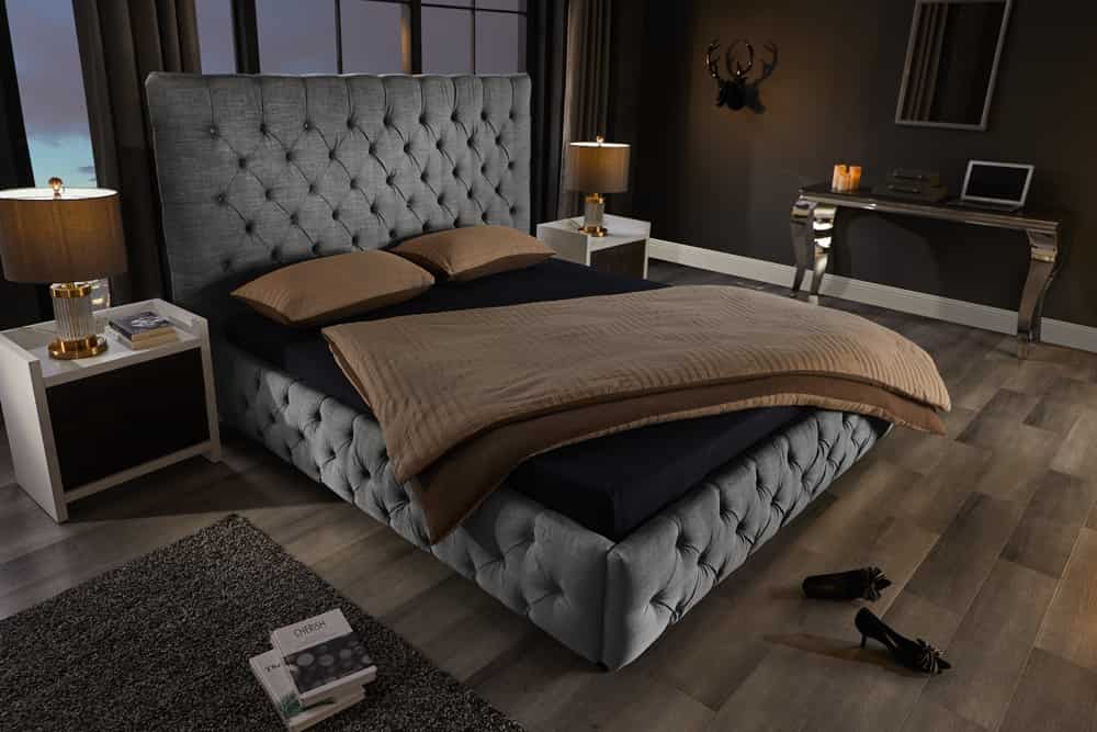 Design Boxbett PARIS 180x200cm grau Leinen Chesterfield Doppelbett