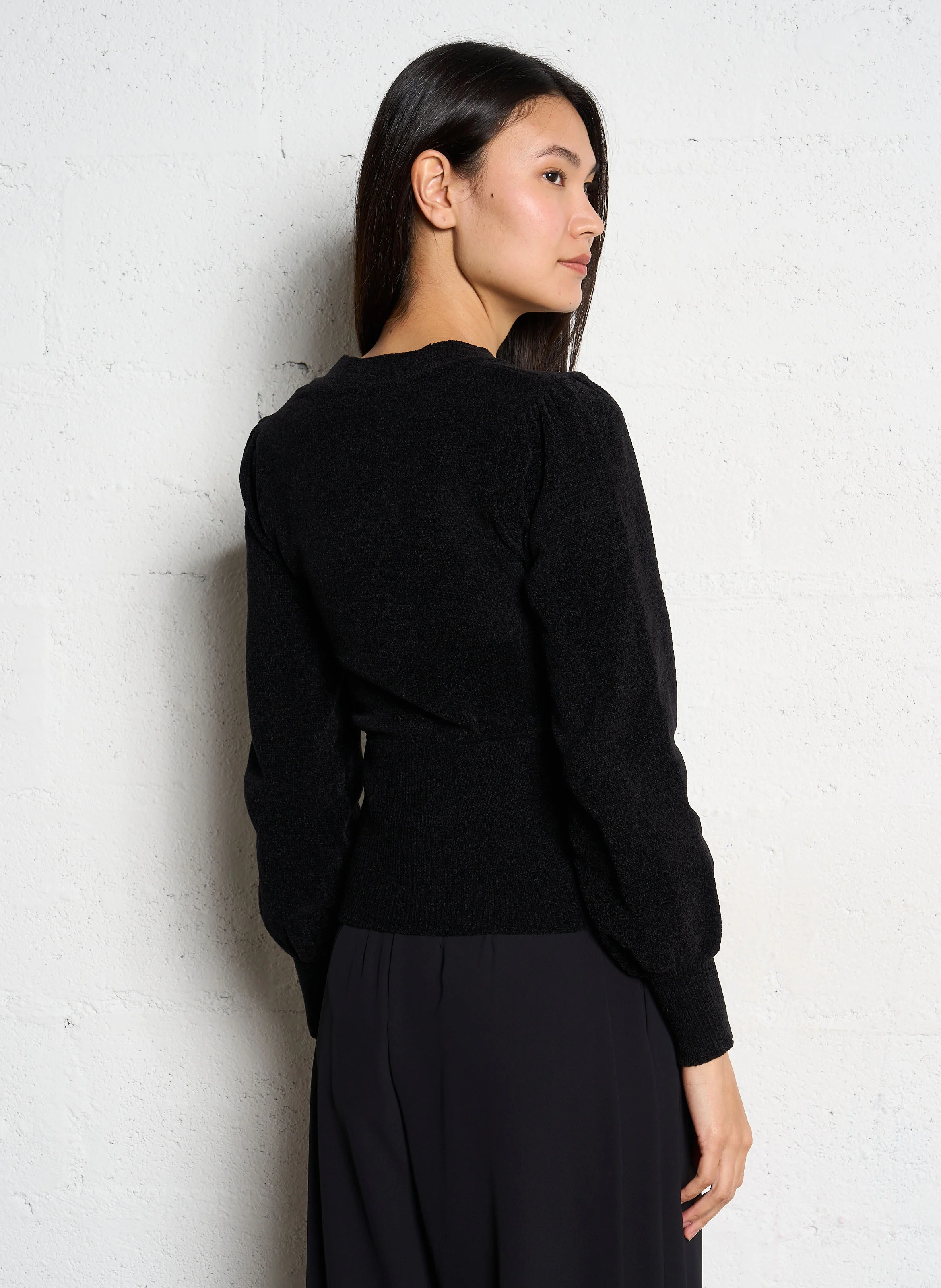 MEG - Top cintré col V | Noir