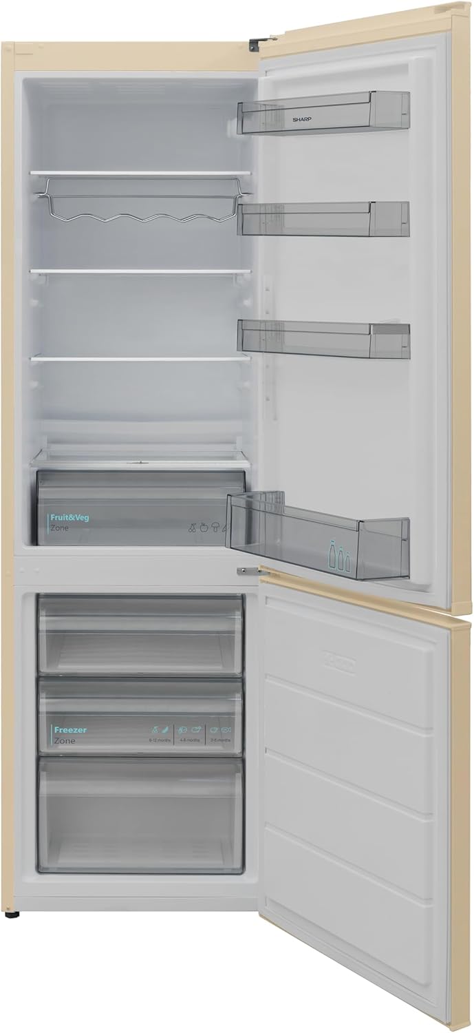 Sharp Kühl-Gefrierkombination SJ-FBB05DTXJD-EU/Breite 54 cm/Kühlteil 204 L/Gefrierteil 84 L/NanoFrost-Technologie/AdaptiFresh-Schubfach/Creme