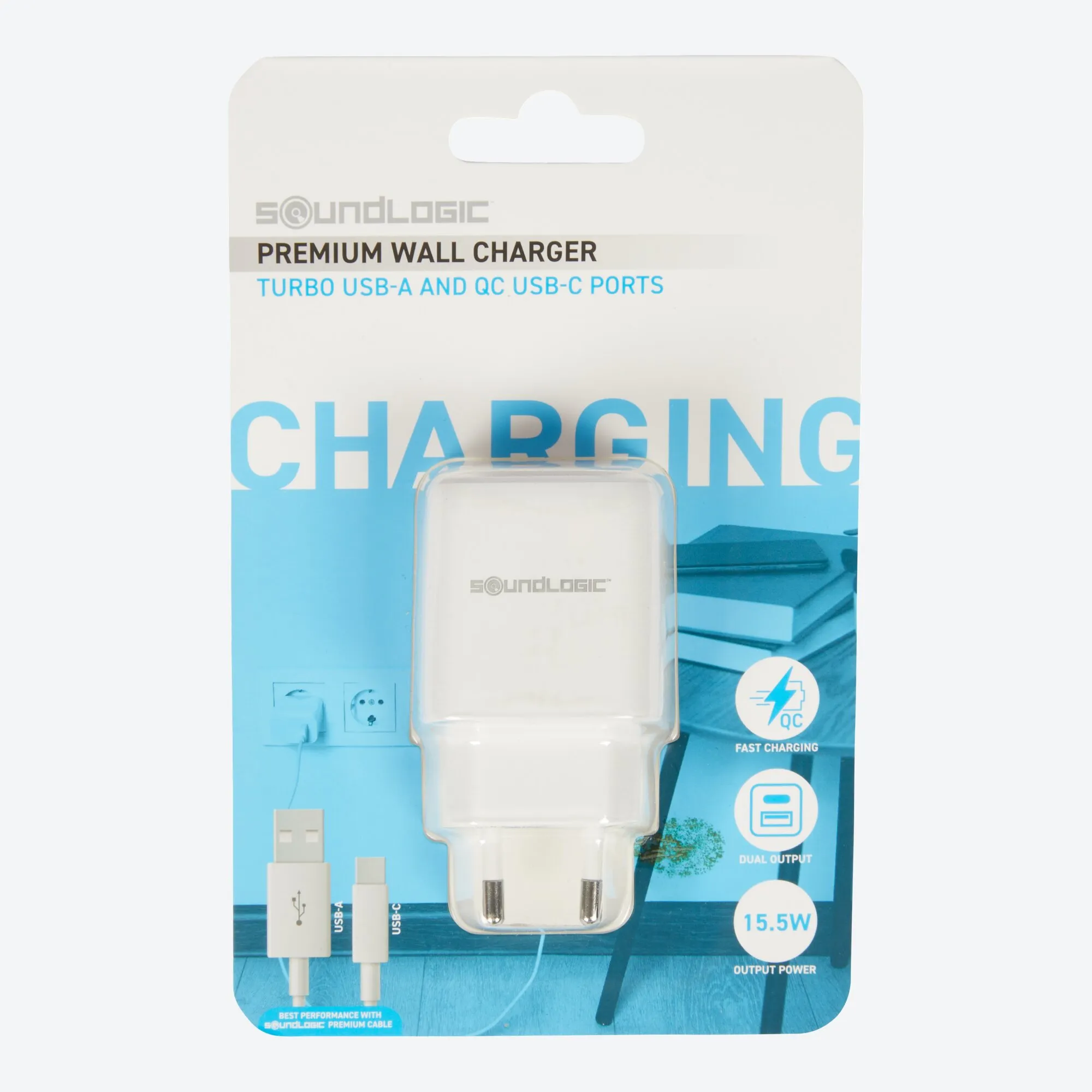 Soundlogic Schnell-Ladegerät mit USB-Type-A & -C-Anschluss