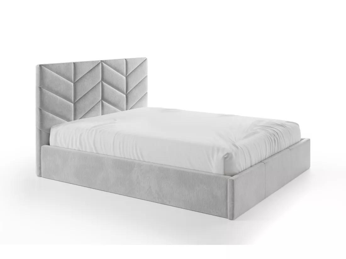 Lit coffre 160 x 200 cm - Tissu texturé - Gris + Matelas - JUSTANI