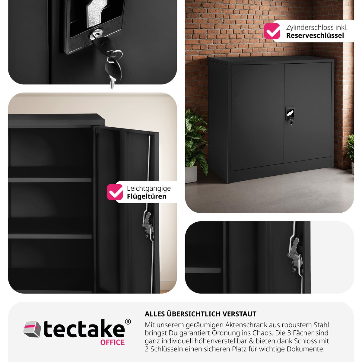 tectake archiefkast van gepoedercoat staal, 90 x 40 x 90 cm