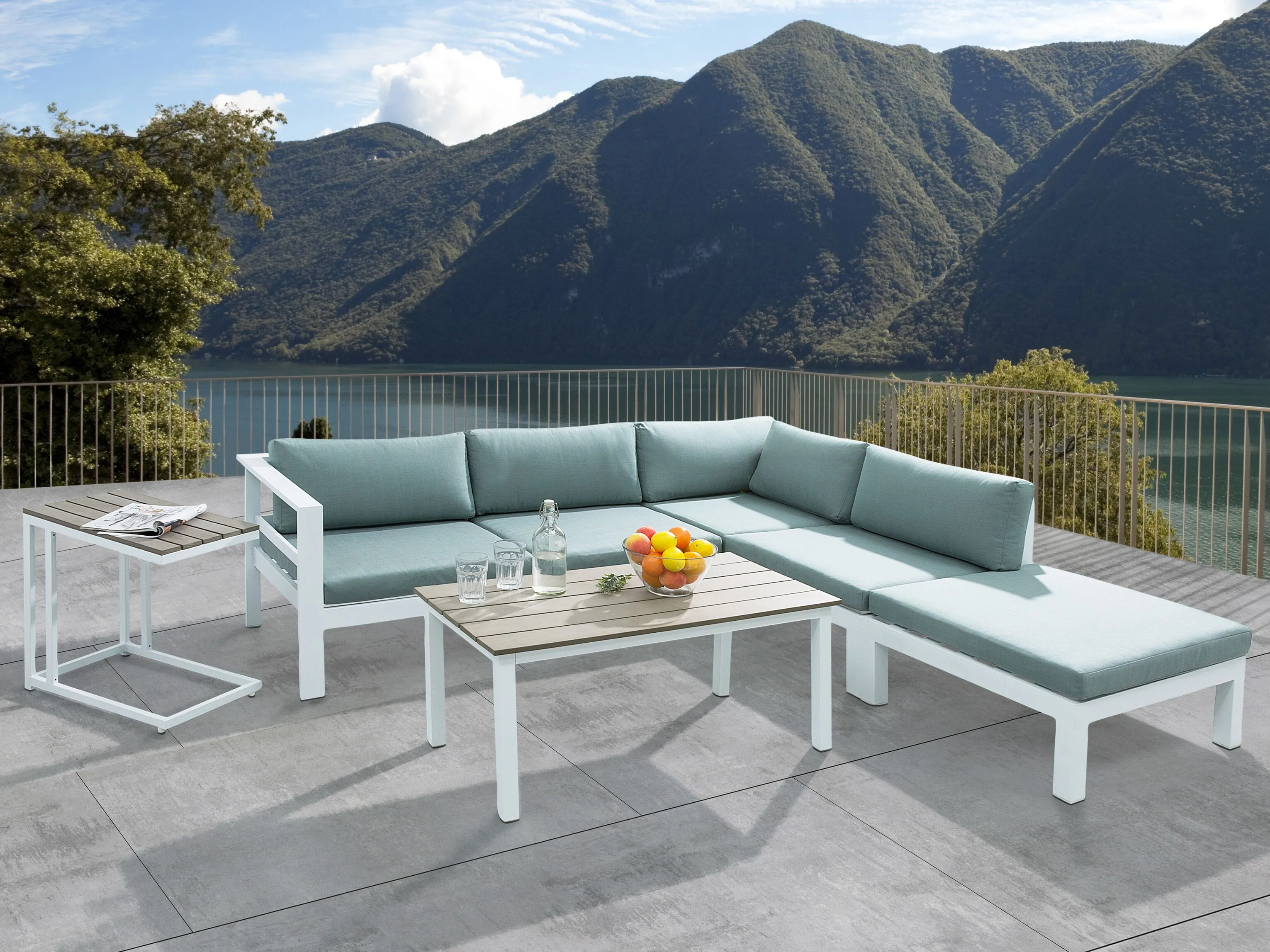 Tuin hoekloungeset met tafel 5-zits MESSINA linkszijdig Metaal Groen