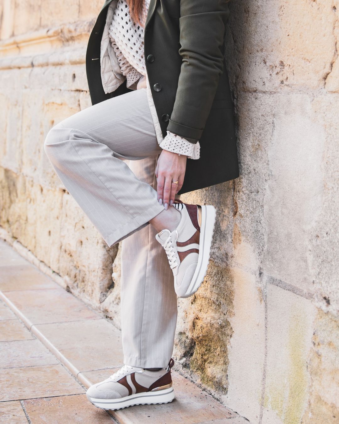 Basket femme beige à lacets - Noémie