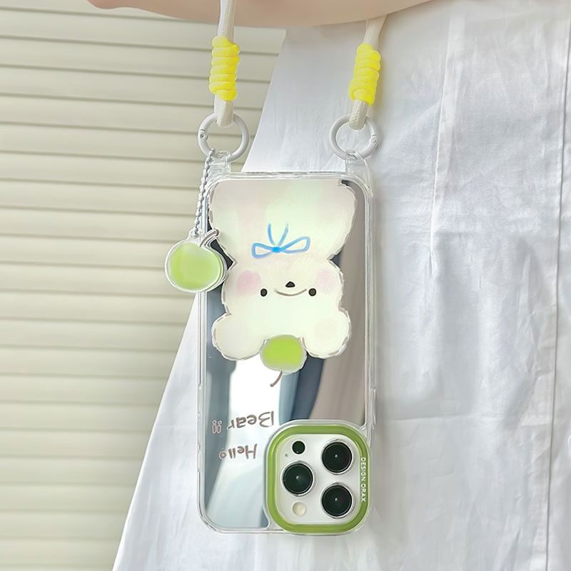 likamika - Bear Mirrored Strap-telefoonhoesje - iPhone 15 Pro Max / 15 Pro / 15 Plus / 15 / 14 Pro Max / 14 Pro / 14 Plus / 14 / 13 Pro Max / 13 Pro / 13 / 13 mini / 12 Pro Max / 12 Pro / 12