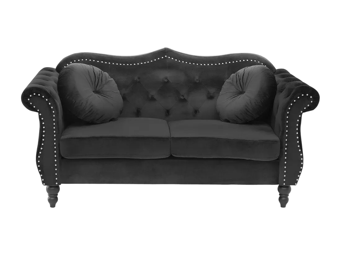 Canapé Chesterfield 2 places en velours noir SKIEN
